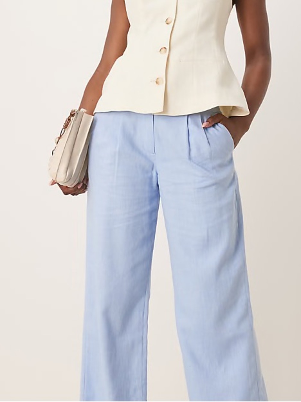 NWT Abercrombie and Fitch wide‎ leg side slit linen blend blue pants